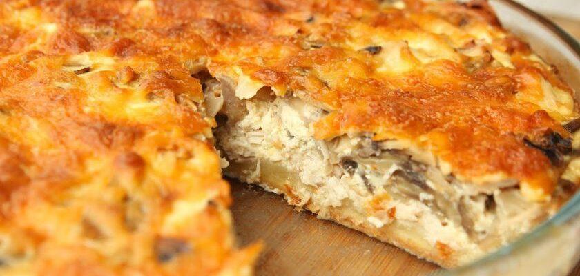 Пісочний пиріг з куркою і грибами, рецепт приготування