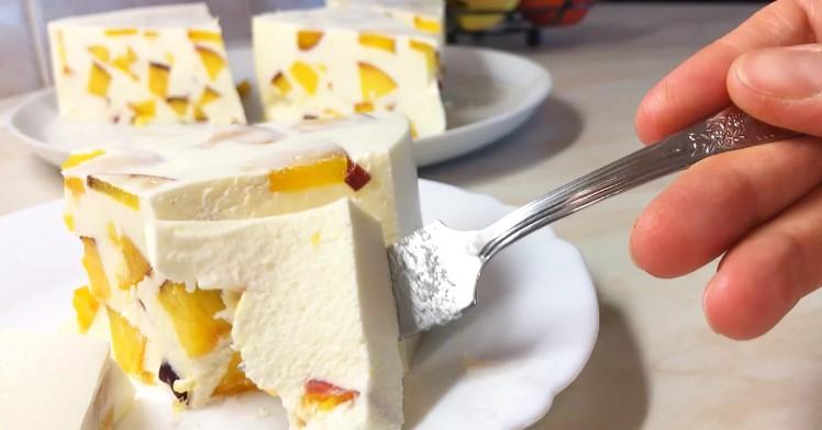 12-10 Холодний торт з персиками, ніжний і легкий! Це дуже смачно, спробуйте!