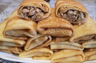 Домашні млинці з м’ясом і тушкованою капустою