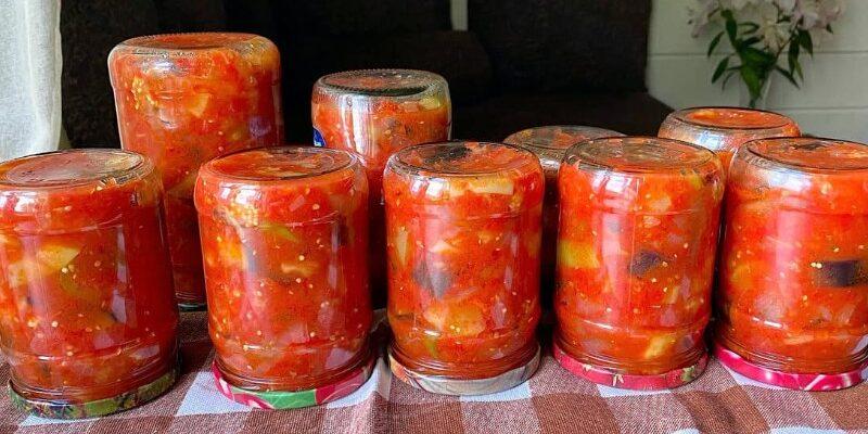 Овочевий салат на зиму з баклажанами, кабачками і помідорами